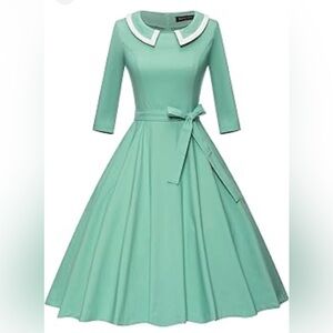 GownTown Women's 1950 Vintage Swing Stretchy Dress, Mint Green, XL